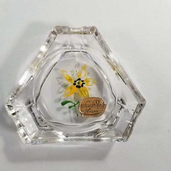 Bohemia Glass Individual Personal Ashtrays Floral Design Hexagon Shape Vintage - Picture 6 of 8
